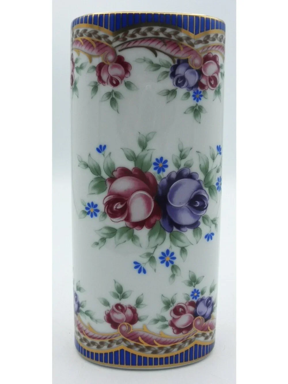 Lefton Porcelain Bud Vase Hand Painted Flowers Red Purple Blue Vintage 1992